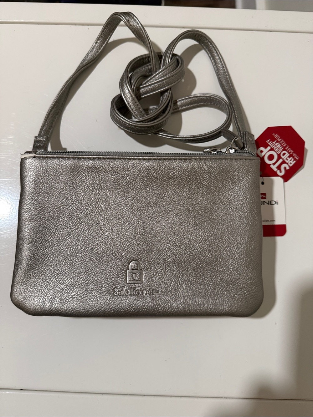 Mindi Women's Safekeeper Pewter Crossbody Purse  NWT